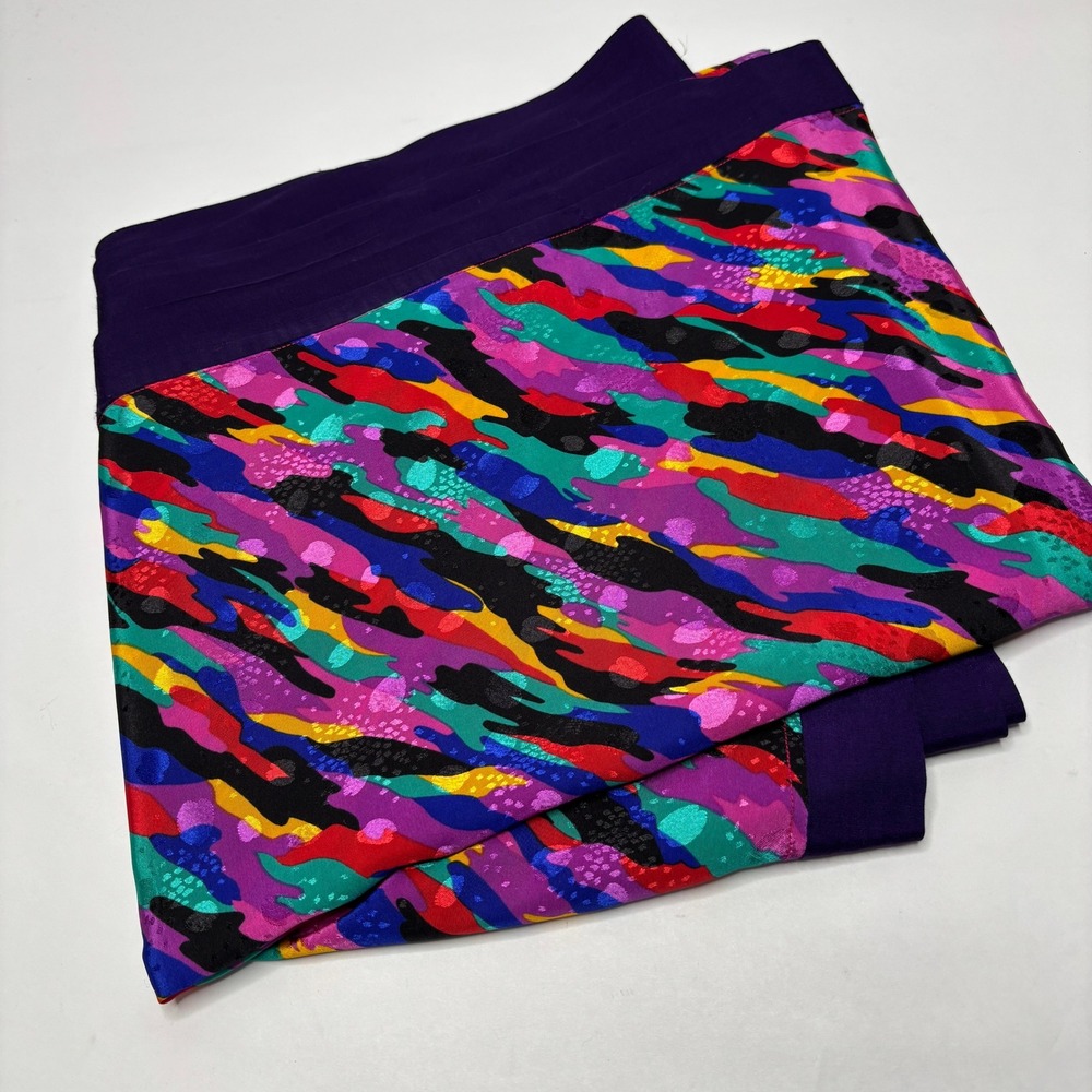 VTG Purple Colorful Abstract‎ Camo Art Damask Large Square Scarf Glamoratti